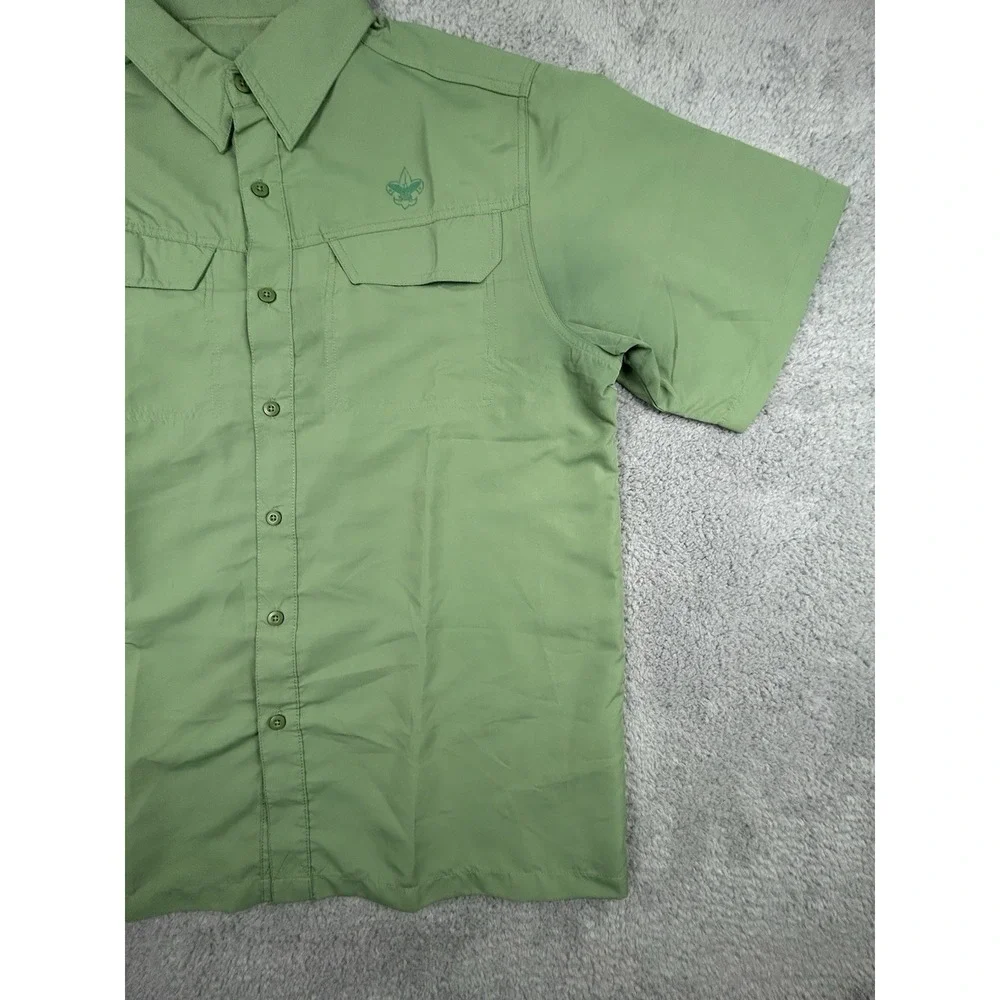 Boy Scouts Polyester Vented Button Collared Shirt Green Short Sleeve Mens Large